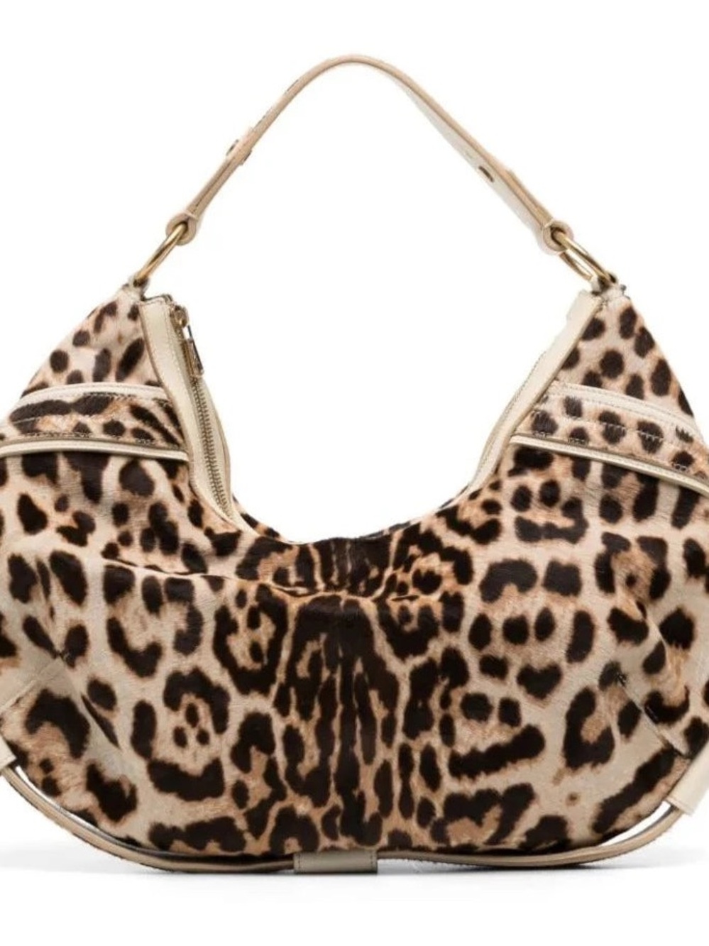 Yves Saint Laurent Leopard-Print Hobo Shoulder Bag in Beige and Brown